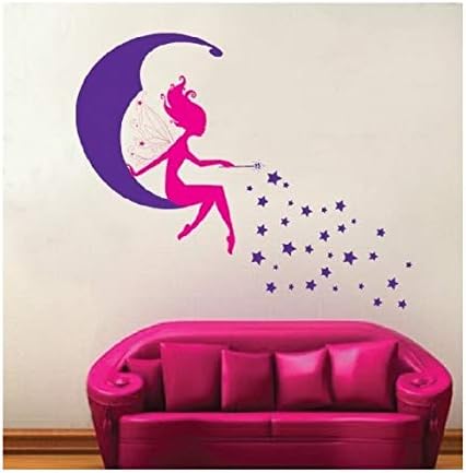 DecoBay Deluxe Fairy with Magic Wand on The Moon - Removable and Re-Positionable Children's Room Art Decal Wall Stickers
