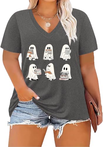 Image of ForHailey Women's Plus Size V Neck Tops Summer Short Sleeve T Shirt
