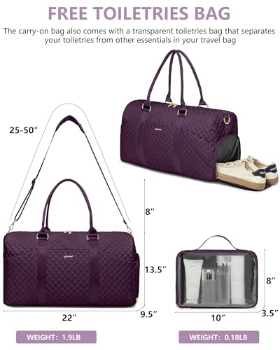 Image of Women Weekender Travel Duffle Bag: Travel Duffel Overnight Bags with Shoe Compartment Large Carry on Tote with Toiletry Bag Weekend Traveling Yoga Gym Hospital Bag for Women with Wet Pocket Purple