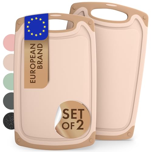 Blumtal Tabla cortar Cocina de plástico - Tabla de Cortar 25x15 en set de 2 - Lavable en lavavajillas Cutting board - Libre de BPA tabla de cortar cocina - Chopping board tabla cortar Beige