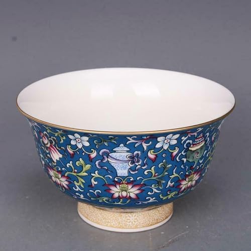 Cuenco chino de porcelana azul Famille Rose con loto de 12 cm YTDJJWLS 4