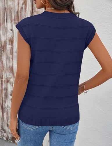 Image of AKEWEI Sweater Vest Women Sleeveless Knitted V Neck Cap Sleeve Pullover Tank Tops 2025 Summer Fall Fashion Causal Trendy
