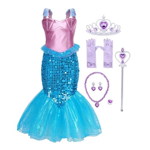 AmzBarley Sjöjungfrudräkt klänning barn flickor dräkter prinsessklänningar karneval halloween cosplay klänning födelsedag fest klä upp, Blå+002, 130 cm
