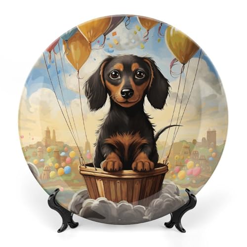 Plato decorativo Bone China Dachshund Globo 6 pulgadas miniatura 1