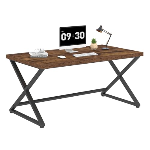 IBF Rustic Computer Desk, Industrial 47&rdquo; Home Office Desk, Farmhouse Wood Metal Work Desk for Writing Study, Vintage Minimalist Executive Workstation PC Gaming Table in Bedroom, Rustic Brown