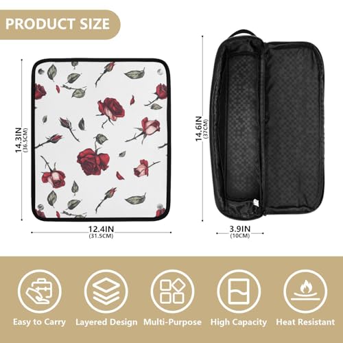 Bolsa de viaje para herramientas de cabello Chic Red Roses con tapete resistente al calor, impermeable, organizador para planchas y rizadores con cremallera miniatura 4