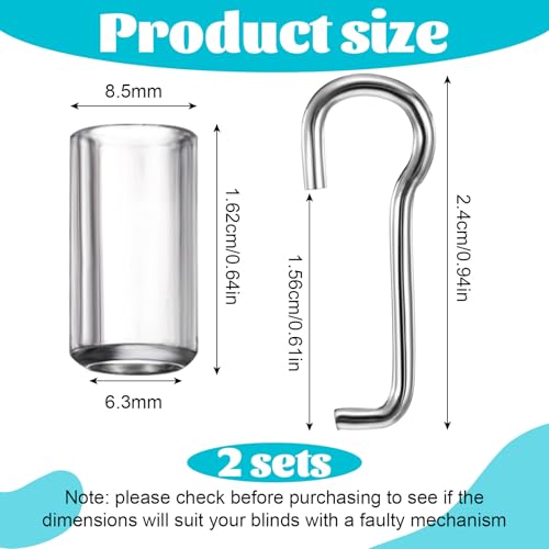 JIEYAO 2 Set Blind Wand Replacement Hook and Sleeve, Replacement with Hook Window Blind Repair Parts with 0.9 Inch Square Headrails Wand Wire and Sleeve Collar for Horizontal Blinds (2)