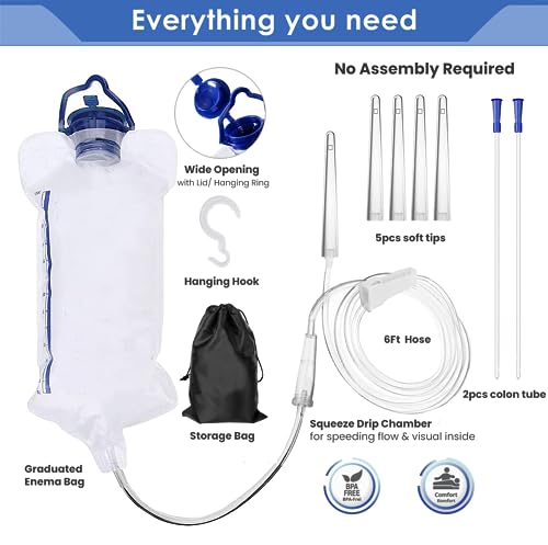 Image of Enema Kit Anal Douche Bag 7Pcs Enema Nozzle Colon Intestinal Tube for Water Organic Coffee Colon Cleansing, Enema Bag Cleaning Kit Enema Tips Anal Anus Cleaner Rinser Irrigator
