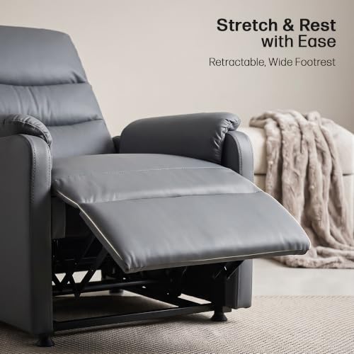 Image of DROGO Serenza Electric Motorised Recliner Sofa Chair 1 Seater for Home with Remote Control, Premium PU, Side Pocket, Padded Body, Cushion Armrest & Sturdy Footrest, 1Yr Warranty (Dark Grey)