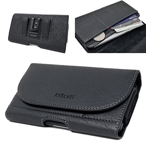 Aiscell Wallet Case Belt Clip Holster For Moto One 5G, One 5G Uw, One 5G Ace, Moto G 5G, G Stylus 5G (2022)(2021),Moto G Pure, Edge (2021) Black Pebbled Leather Pouch Case (Fit W/Protective Cover On) #TOP28