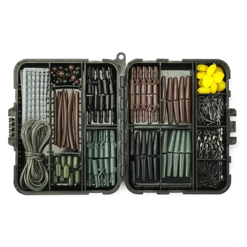FUBESK 173pcs Fishing Terminal Tackle Set Carp Rigs Box Kit with Swivel Snaps Helicopter Rig for Herring Bream Grass Carp