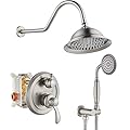 gotonovo Rainfall Shower System with Shower Head and Handle Set Bathroom Shower Faucet Set with Handheld Spray High Pressure Rough-in Valve Included 8 Inch Round Shower Head Brushed Nickel