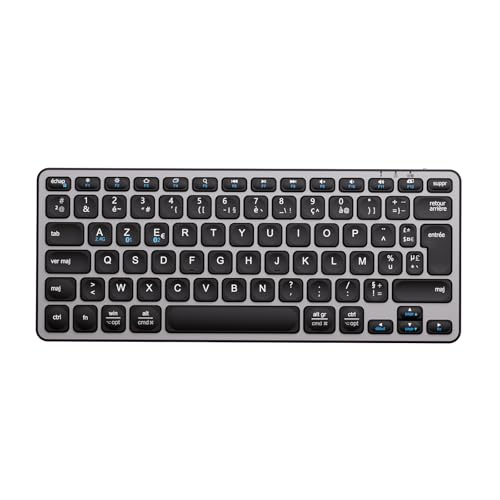 iClever Clavier Bluetooth, Clavier sans Fil, Compact, Ultra-Mince, Rechargeable, AZERTY Français pour iOS, Mac, Windows, Android,Gris