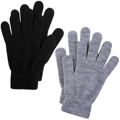 Image of Cooraby 2 Pairs Winter Magic Gloves Classic Knit Warm Gloves Accessories for Man, Woman or Teens (Heather grey, Small)