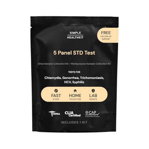 Simple HealthKit At-Home 5-Panel STD Test Kit for Chlamydia, Gonorrhea, Trichomoniasis, HCV & Syphilis - STD HCV Test Kit - Free Follow-Up Care & Fast Lab Results