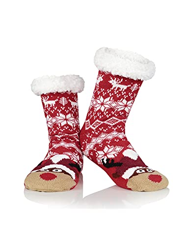 Century Star Anti Slip Slipper Socks With Grip For Christmas Winter Cozy Socks Fuzzy Socks Women Fluffy Socks Snow Deer One Size #TOP5
