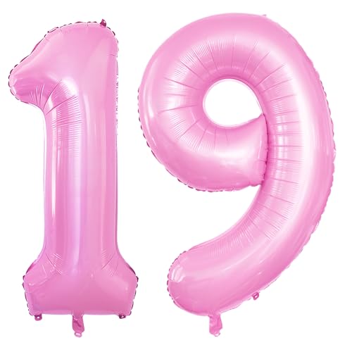 GOER Number 19 Balloons for 19th Birthday Sweet 19 Party Decorations,42 Inch Jumbo Foil Helium 91 Balloons for 91st Birthday Party Decoration (Light Pink)