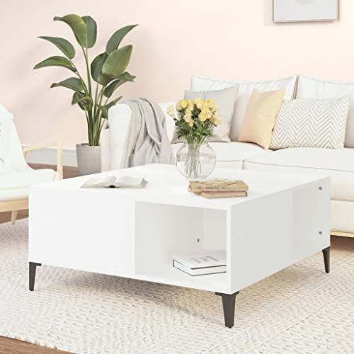 puraday Mesa de centro blanca de 80 x 80 x 36,5 cm, de madera, para sofá, mesa auxiliar, industrial, cuadrada, para salón, muebles, mesa auxiliar de madera