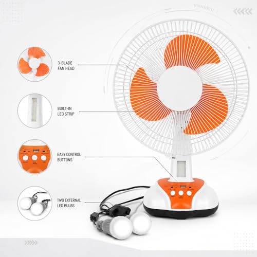 Image of Lapras 𝟏𝟓 𝐘𝐞𝐚𝐫𝐬 𝐖𝐚𝐫𝐫𝐚𝐧𝐭𝐲 12 Inch Rechargeable Table Fan with LED Light, Battery Powered Fan with 3 Speed Control & Oscillation, USB Rechargeable Fan for Home and Office.