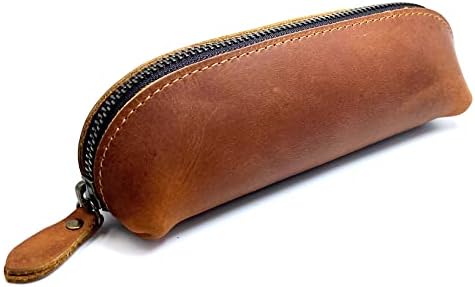 craoopii Leather Pencil Case Pencil Bag Pouch With Zipper Pen Holders Handmade Genuine Leather For Men Women Businessmen And Artists Home Work Office. (Brown)