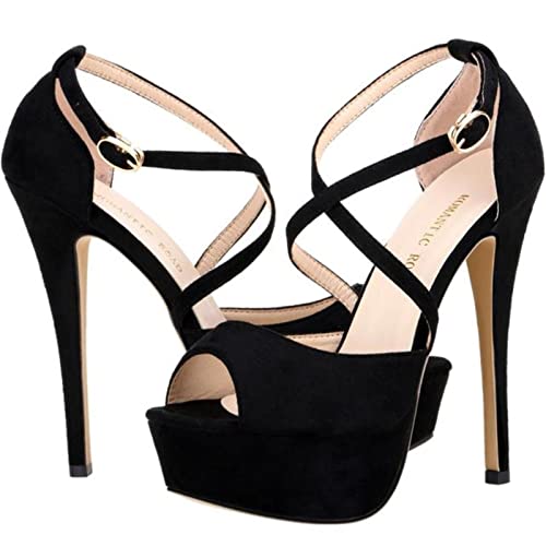 Sandales plate-forme femmes talons chaussures de fête bout ouvert grande taille avec sangle