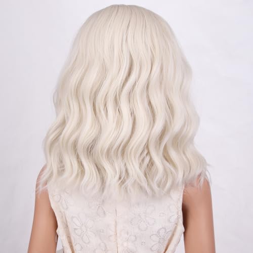 Image of PATTNIUM Platinum Blonde Kids Wig Short Curly Wavy Girls Blonde Wigs Platinum Bob Synthetic Wigs