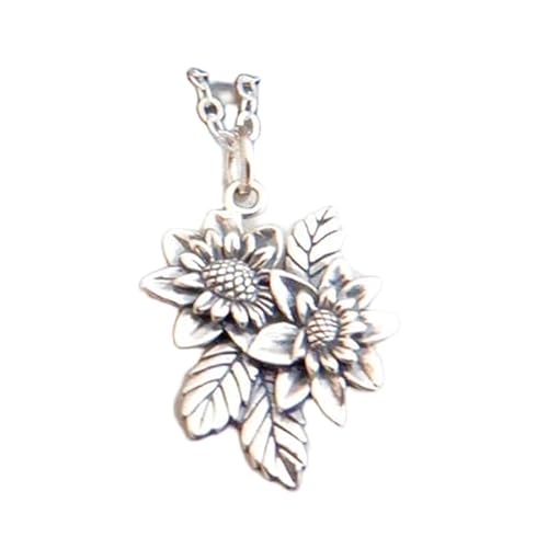 WORLD WIDE GEMS 925 sterling silver dahlia flowers with leaves necklace. small devotion love beauty symbol. delicate floral charm botanical nature gift| with 18 inch chain |silver plated |WW_PN__0471