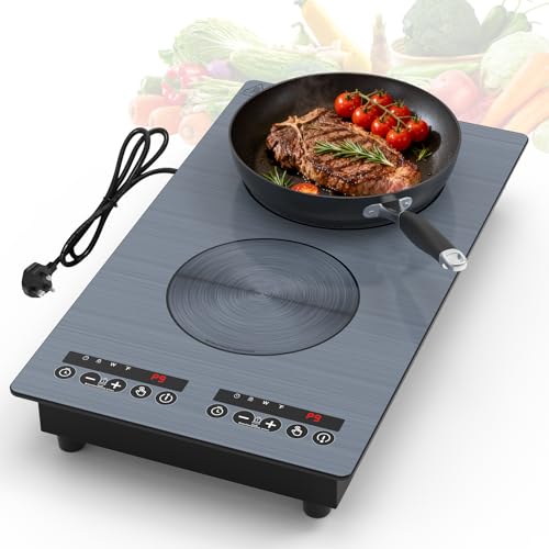 VBGK Induction Hob 220V 3000W double burner hot plate with LED touch control 9 Power Levels Kids Lock & Timer Overheat Protection Induction Hob 2 Burner