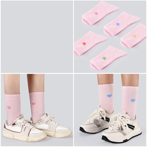 Image of Corlap Women's Cute Cotton Crew Athletic Running Socks - Ankle High, Novelty Fun Heart Design 5-Pairs (Gift Box)