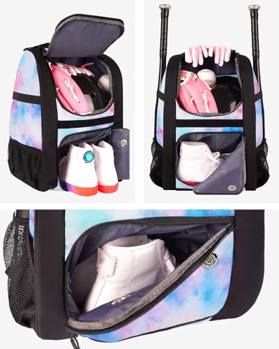 Image of MATEIN Softball Bag, Lightweight Baseball Backpack with Shoe Compartment, Baseball Bag with Fence Hook for TBall Bat & Equipment, Softball Gifts Catchers Backpack for Women Fit Catcher's Mitt, Helmet