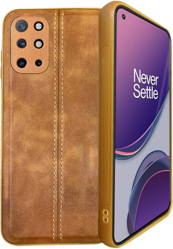 Image of A rtistque Premium Thread Leather Back Cover Case for Oneplus 8T | Drop Protection | Smooth Grip | Raised Camera Edges - Brown