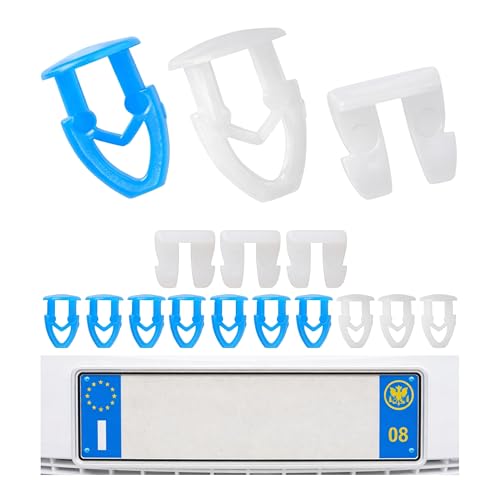 Bottoni Fissaggio Set per Portatarga, 16 pezzi, 8 x blu, 4 x bianco ciascuno, clip per targa, number plate moto, portatarga auto, rivetti screws car, clip di fissaggio per plate