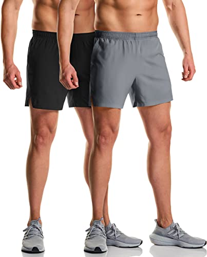 Athlio Men's Active Running Shorts, Exercise Workout Shorts, Quick Dry Mesh Sports Athletic Shorts With Pockets, Classic 5 Inches Black/Light Grey, Medium #TOP14