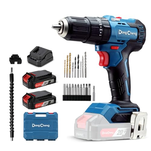 DongCheng trapano percussione a batteria 20V 50 Nm, trapano avvitatore batteria con 2 Batteries...