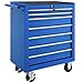 Produktbild tectake Werkzeugwagen, Werkstattwagen, rollende Werkstatt, Werkzeugwagen leer, Werkzeugbox, 7 Schubfächer, 69 x 33 x 79 cm, Rollen mit Bremsen, inkl. 2 Schlüssel - blau