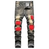 ZEESEN Stretch Jeans for Men Slim Fit Skinny Stacked Ripped Denim Biker Jeans Fashion Distressed Destroyed Stack Pants Comfort Flex Waist Holey Jean 8106-40