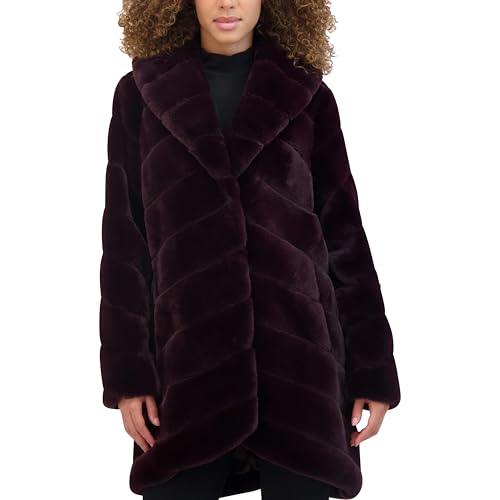 Kenneth Cole Women's Plush Grooved Faux Mink Coat with Shawl Collar2