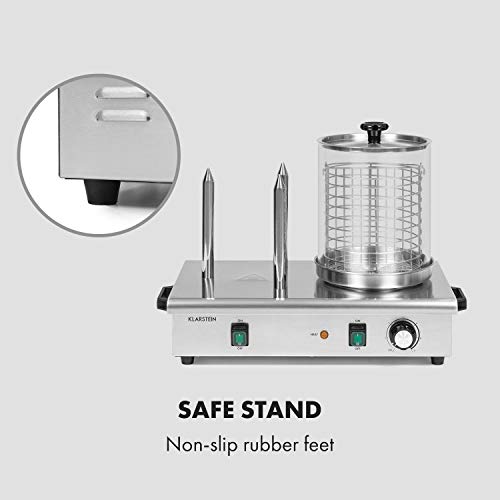 Klarstein Wurstfabrik Pro 600 Hot Dog Maker - 600 Watts, 3 Heating Spits, Adjustable Temperature 30-100 °C, Glass Cylinder: Ø 20 cm, Stainless Steel Cage: Ø 17 cm, Elegant Silver Finish - Image 8
