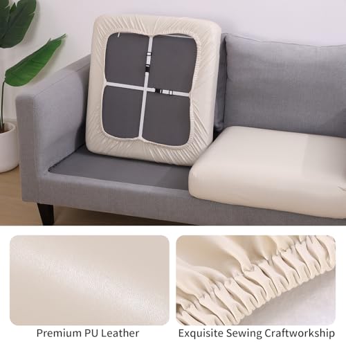 Image of YISUN PU Leather Couch Cushion Cover, Waterproof Stretch Sofa Slipcovers, Faux Leather RV Chair Seat Covers, Loveseat Cushion Replacement Chair /Furniture Protector, 2Pcs(Pale Beige)
