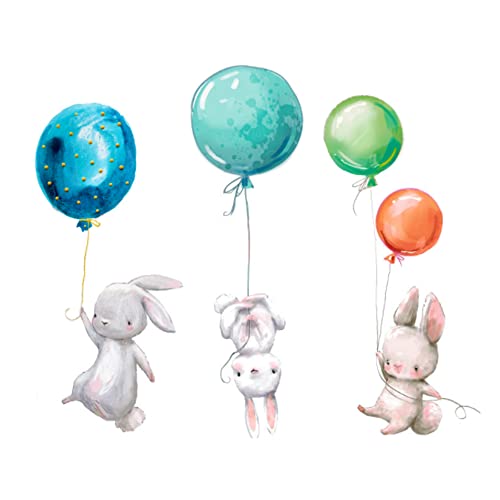 Adesivo Murales Per Cameretta - Elefante E Koala In Mongolfiera Con Stelle E Luna - 57x40 Cm - Little Deco