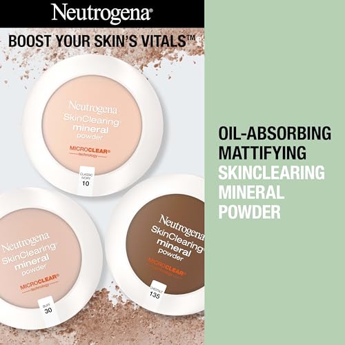 Kenvue Neutrogena SkinClearing Pressed Mineral Powder Compact for Acne Prone Skin, Oil Absorbing Acne Makeup with Salicylic Acid helps to Cover, Treat & Prevent Breakouts, Soft Beige 50, .38 oz