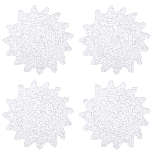 kilofly Crochet Cotton Lace Table Placemats Doilies Value Pack, 4pc, White, Net, 6 inch