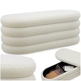 tectake® Banc rembourré avec Rangement, 110 x 45 x 42 cm, Max. 150 kg, Banc de Rangement, Bout de lit Coffre, Coffre avec Couvercle, Meuble Salon, Entrée, Chambre, Dressing   Bouclé Crème