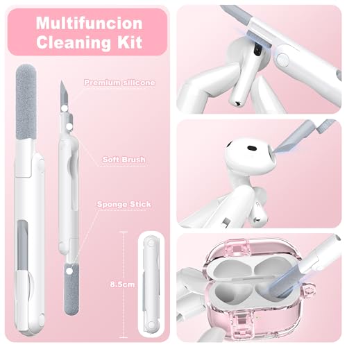 Image of for AirPods 4th Generation Case Cover 2024, Military-Grade Shockproof Transparent Anti-Yellowing, Charging Port Dust-Proof & Stand Design with Cleaning Kit for AirPods 4 Case, Crystal Pink