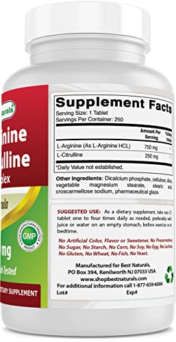 Best Naturals L-Arginine L-Citrulline Complex 1000 Mg 250 Tablets (250 Count (Pack Of 2)) #TOP4