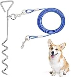 Hundeanbindekabel und Pfahl für Camping und Garten, ideal für kleine, mittlere und große Hunde (3M, Blau)