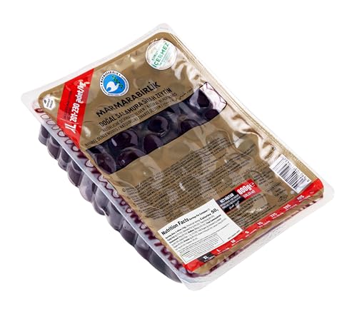 Marmarabirlik Black Olives, Olive Brine, Mediterranean Pickled Olives, Natural & Ripe Food, Healthy Snacks, Individual Packs, Fresh, Vegan, Halal, Kosher, Large, 28.2oz (800g)