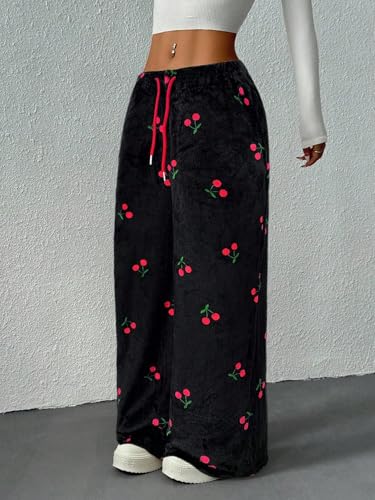 Image of ZAFUL Women's Fuzzy Plush Pajama Pants Wide Leg Pj Bottoms Lounge Pants