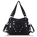 Angel Barcelo Roomy Fashion Hobo Womens Handbags Ladies Purses Satchel Shoulder Bags Tote Washed Leather Bag (Stylish Black)