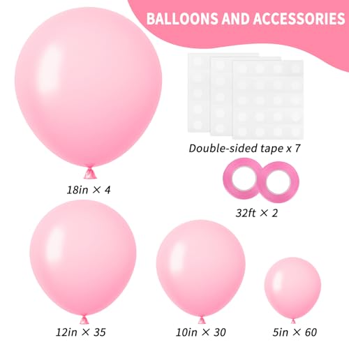 Image of RUBFAC Pink Balloons 129pcs Light Pastel Pink Balloon Different Sizes 18 12 10 5 Inch for Garland Arch Mother's Day Birthday Party Baby Shower Gender Reveal Wedding Anniversary Easter Decoration